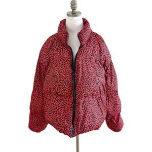 Fabletics Red and Black Leopard Print Puffer Coat Women's Size Plus 4X EUC